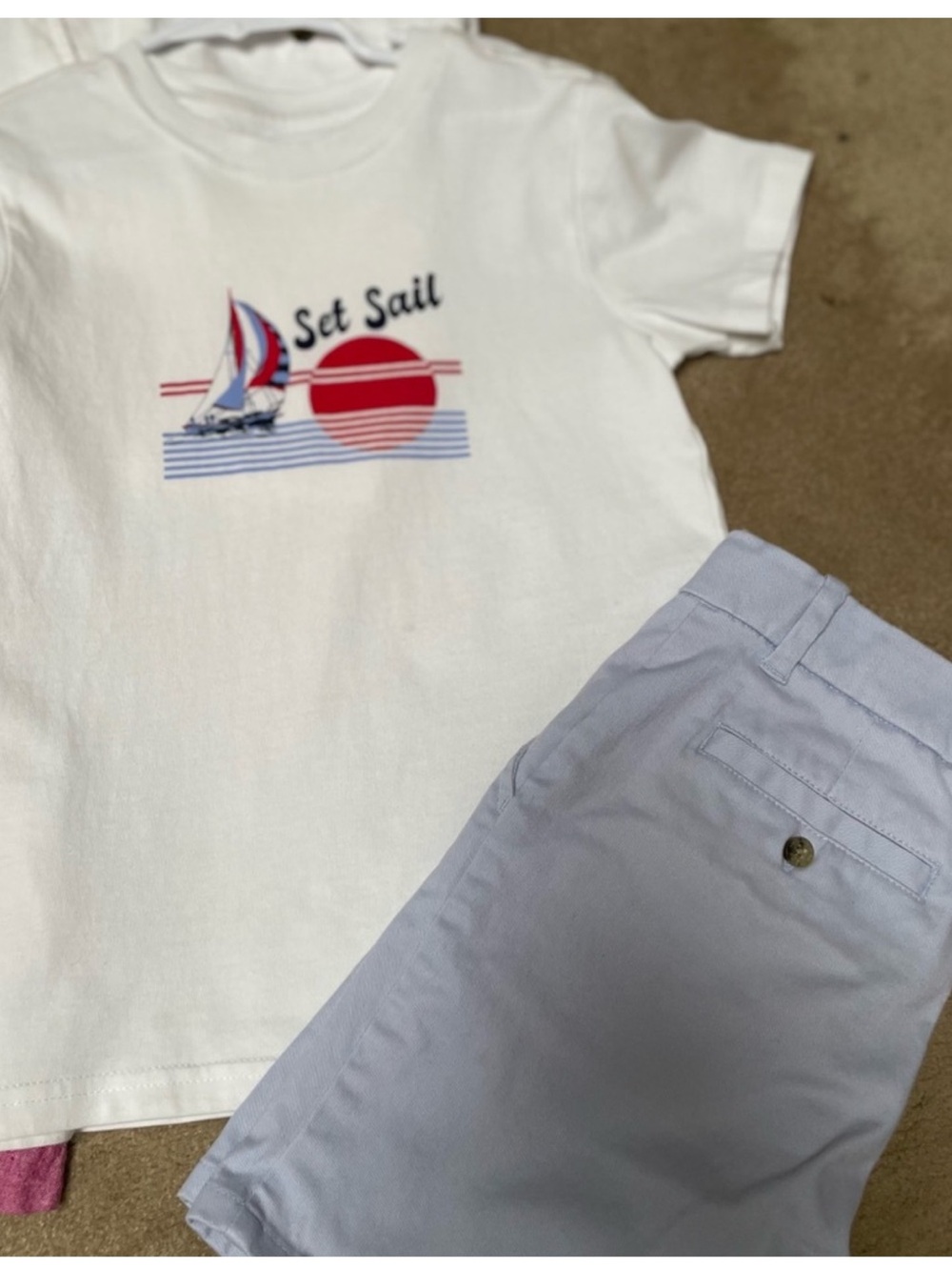 Janie & Jack White Set Sail Tee & Light Blue Shorts Matching Set boys size 7